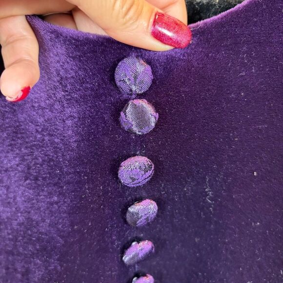 Ladies Vintage 80’s Sunshine Starshine Deep Purple Velour Tunic Top Size 14 - Picture 10 of 13